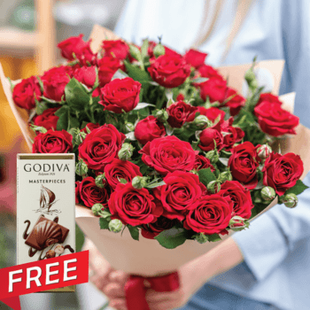 Mix Spray Roses with free godiva chocolate