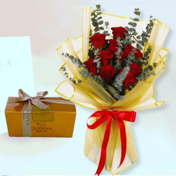Red Rose in Gold Wrap with Godiva