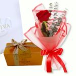 Single Rose in red wrap with Godiva 001-min
