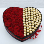 Heart Shaped Box Of Red Roses With Ferrero