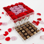 red-purple-rose-with-brownies-chocolate-truffles