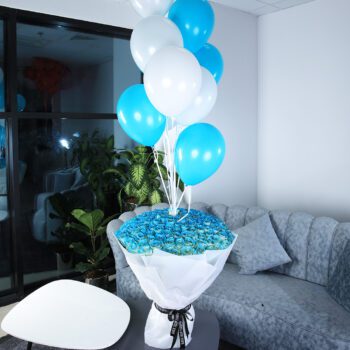 Luxurious Surprise Bouquet with Balloons by Black Tulip Flowers