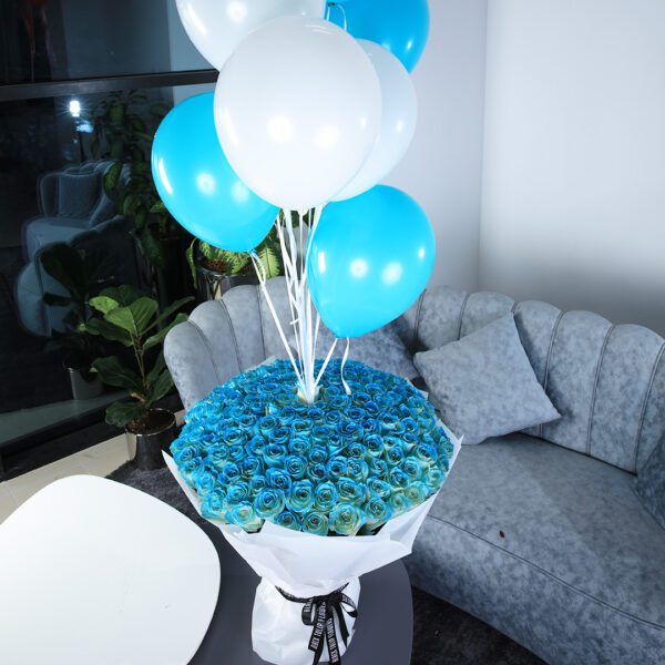 Luxurious Surprise Bouquet with Balloons by Black Tulip Flowers