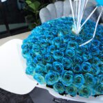 blue rose with balloons