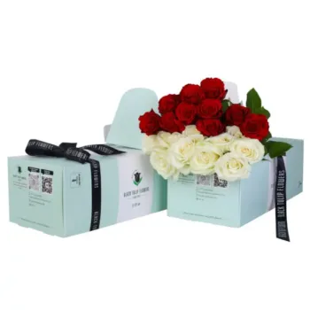 Red and White Roses in Green Box