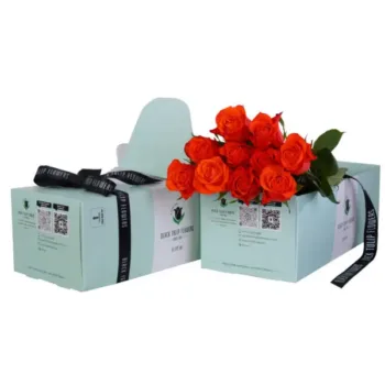 Orange Roses in a Green Box