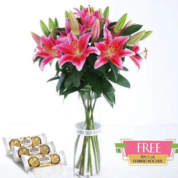 Blooming Pink Lilies with ferrero