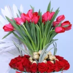 Red Tulip and Rose Shower in a Box