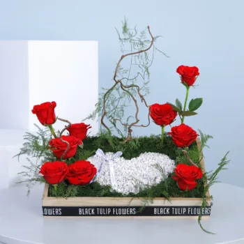 Just For You floral tray with heart shaped design with Red roses