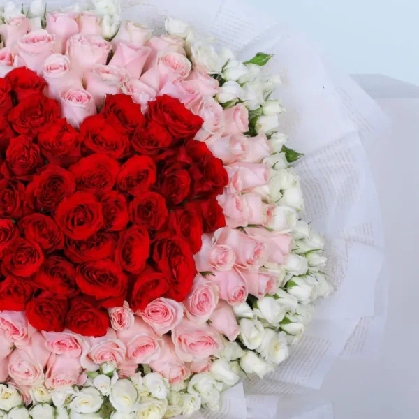 Red, Pink and White Roses Bouquet
