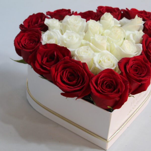 My Valentine Red and White roses Heart Shaped