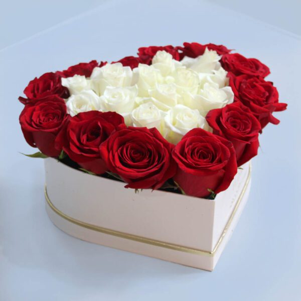 My Valentine Red and White roses Heart Shaped Box