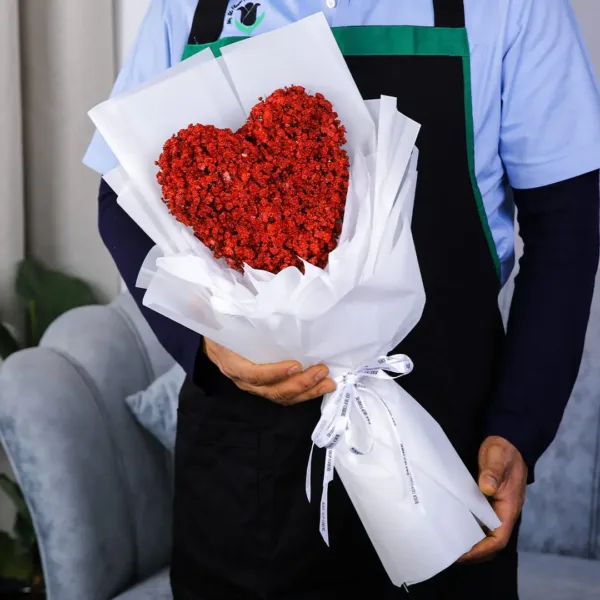 Red Heart Shaped gypsophila Bouquet