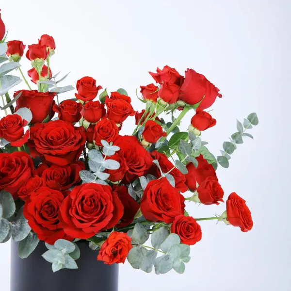 Magnetic Red Beauty with red spray roses