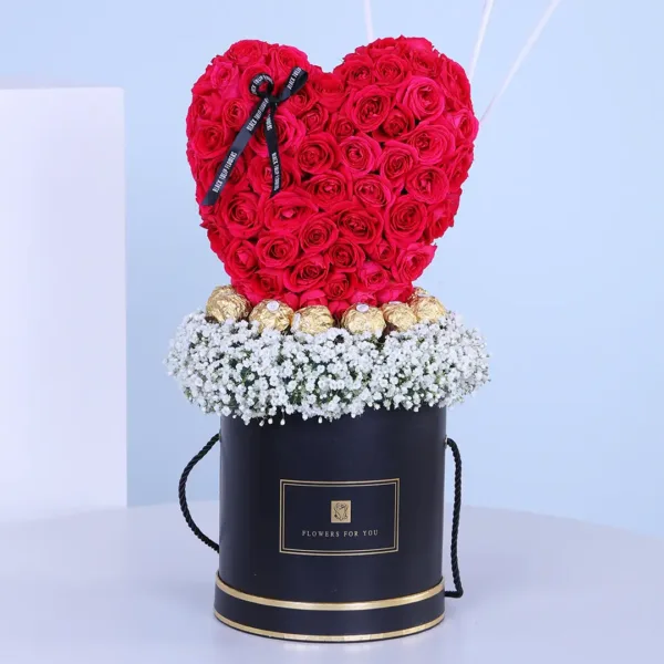 Heart Shape Roses Arrangement with Balloons