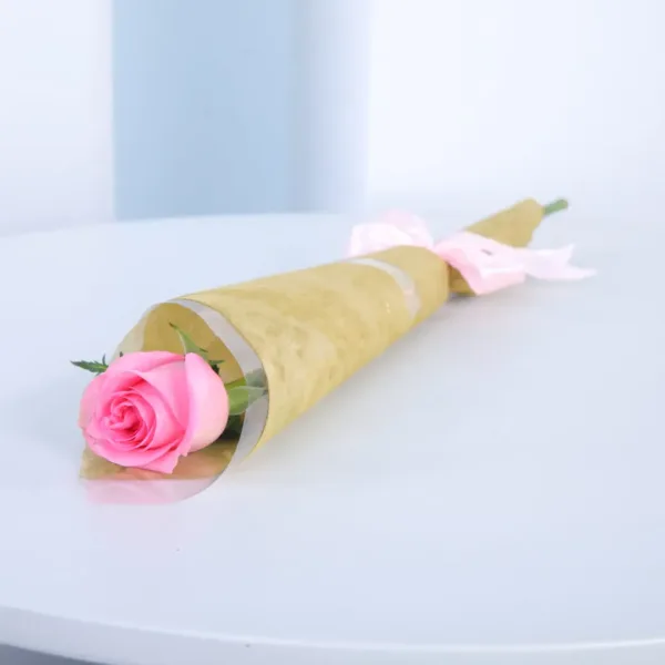 Single pink rose wrapped