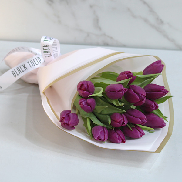 15 Purple Tulips Bouquet Black Tulip Flowers WLL