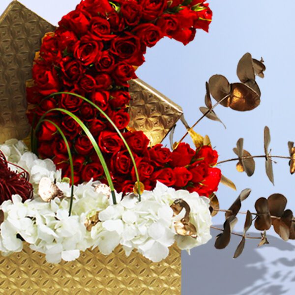 Eid flowers arrangement in golden box