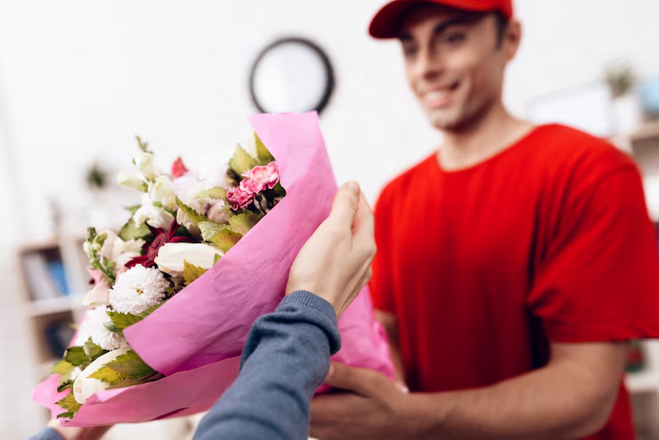 delivery guy delivering flowers