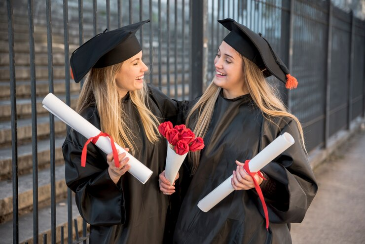Graduation gifts holding two students