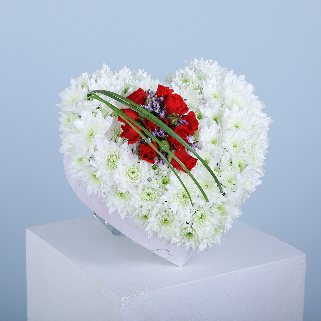 Heart-Shaped Arrangement | Chrysanthemums & Baby Roses