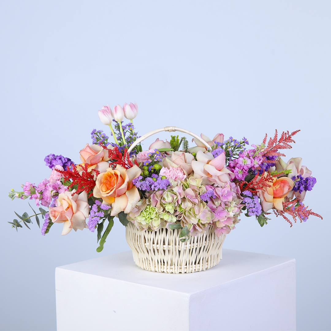 Pastel Flower Basket Mixed Flowers