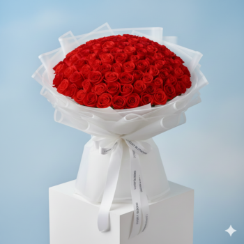 101 red roses bouquet in a elegant white wrap