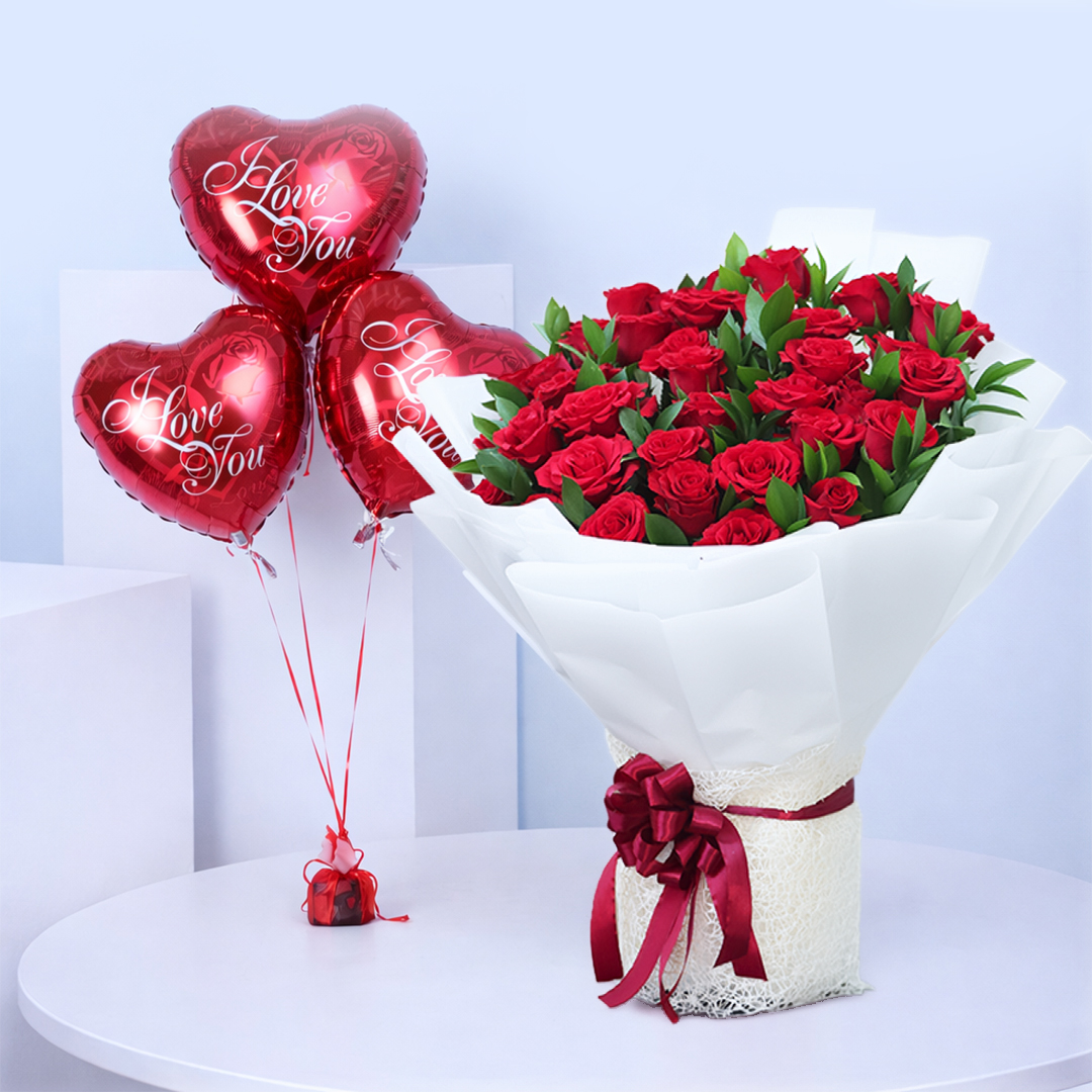 Red Rose With Love Balloons | Valentine’s Flower Delivery
