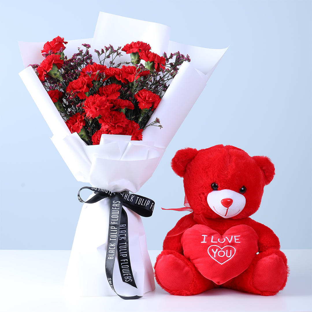 Carnation Waxflower Romance Teddy
