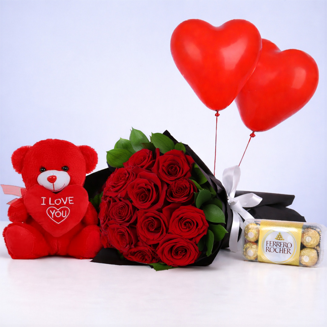 15 Roses Valentine Combo with Balloons