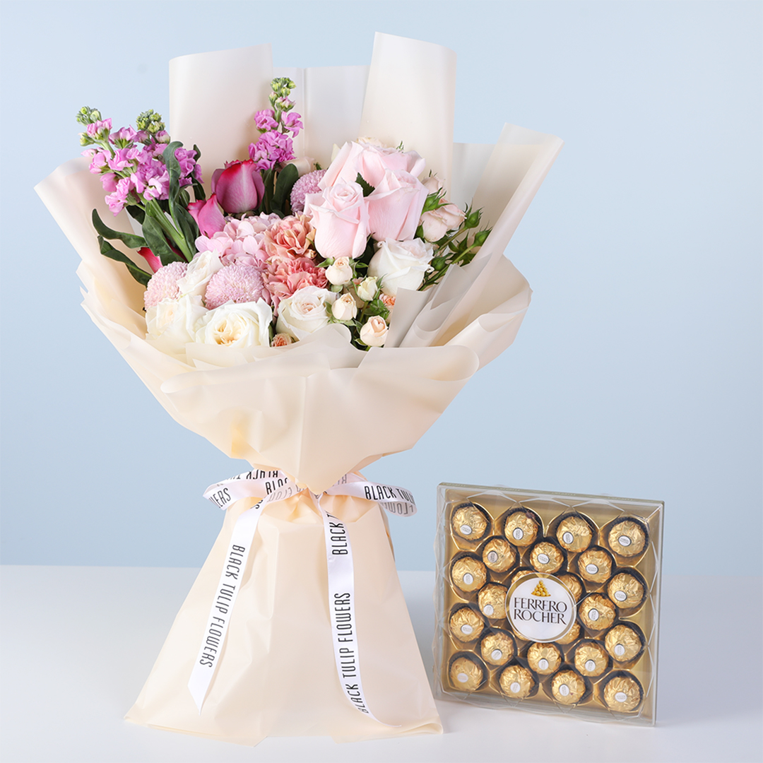 Classic Pastel Bloom Bouquet Ferrero 24 Pcs Combo
