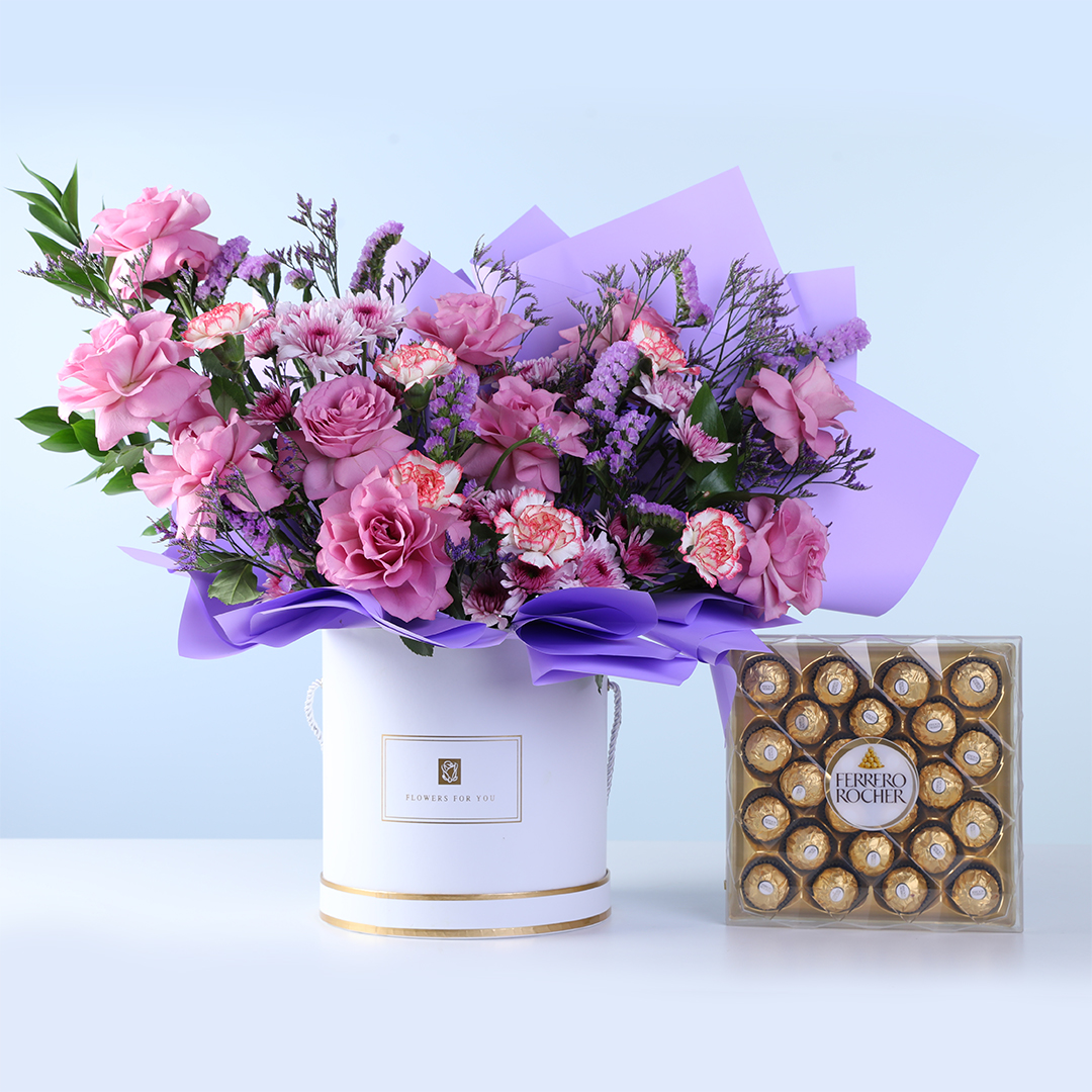 Classic Purple Arrangement Ferrero 24 Pcs Combo