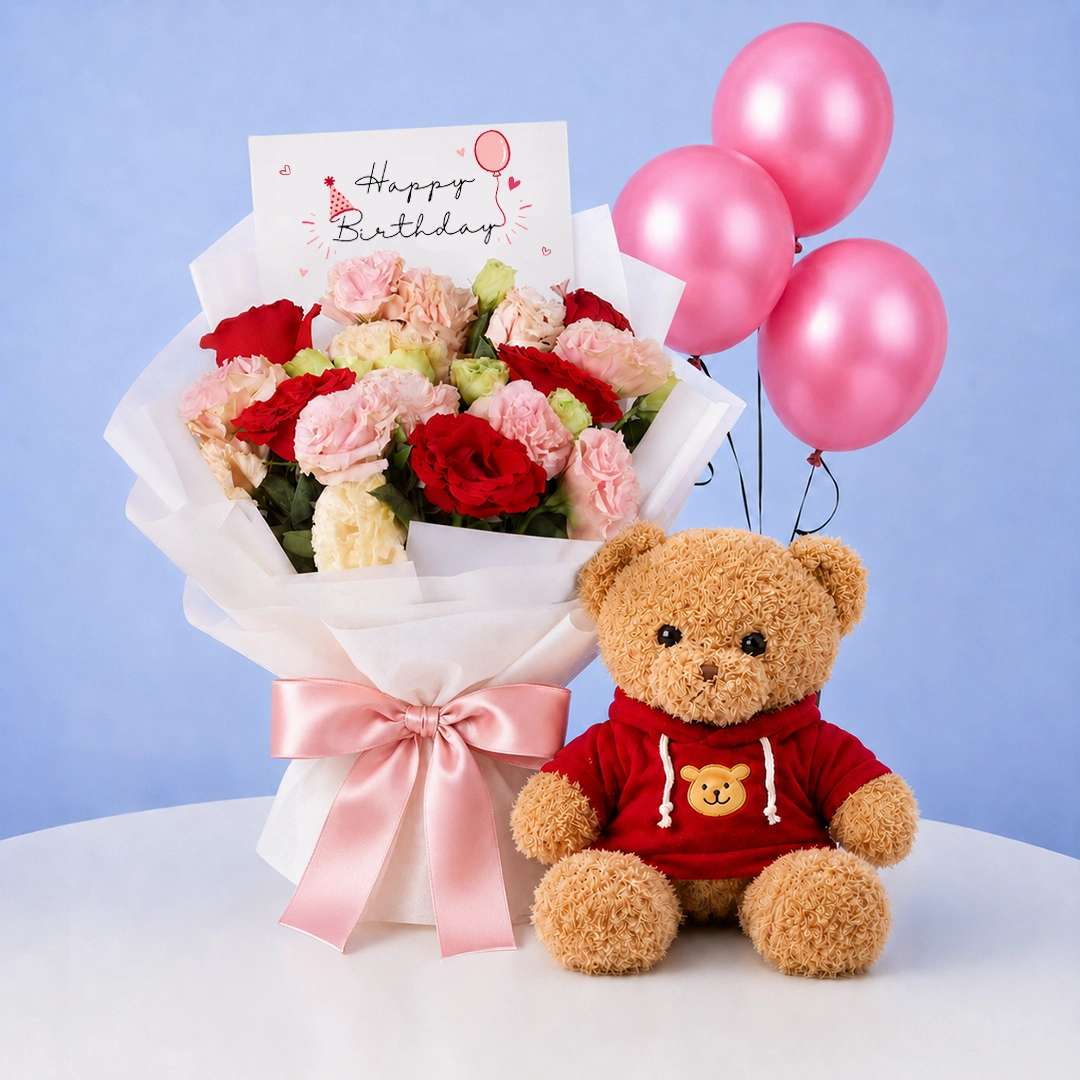 Birthday Bouquet Teddy Combo