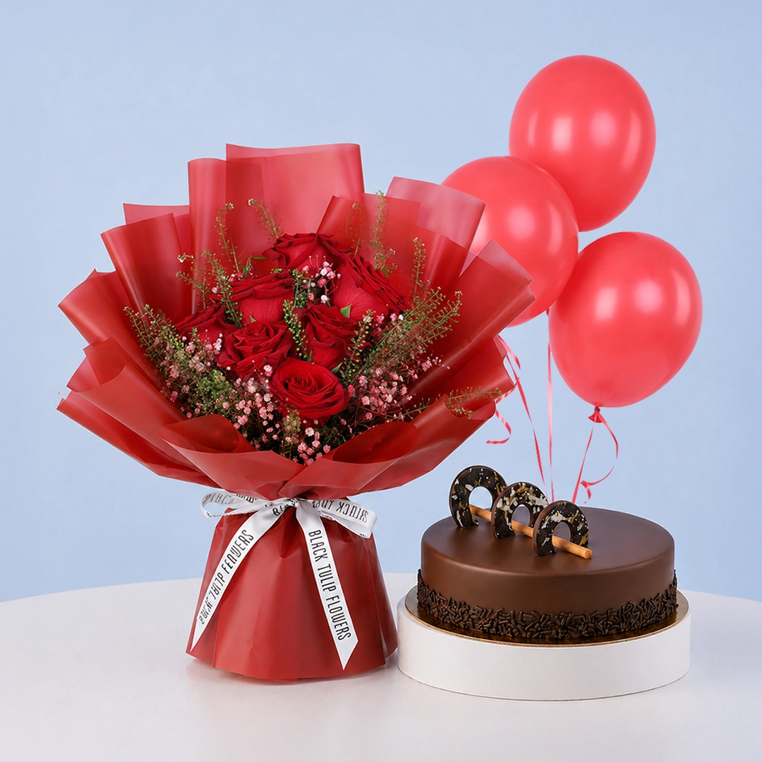 Chocolate Cake Rose Bouquet Combo