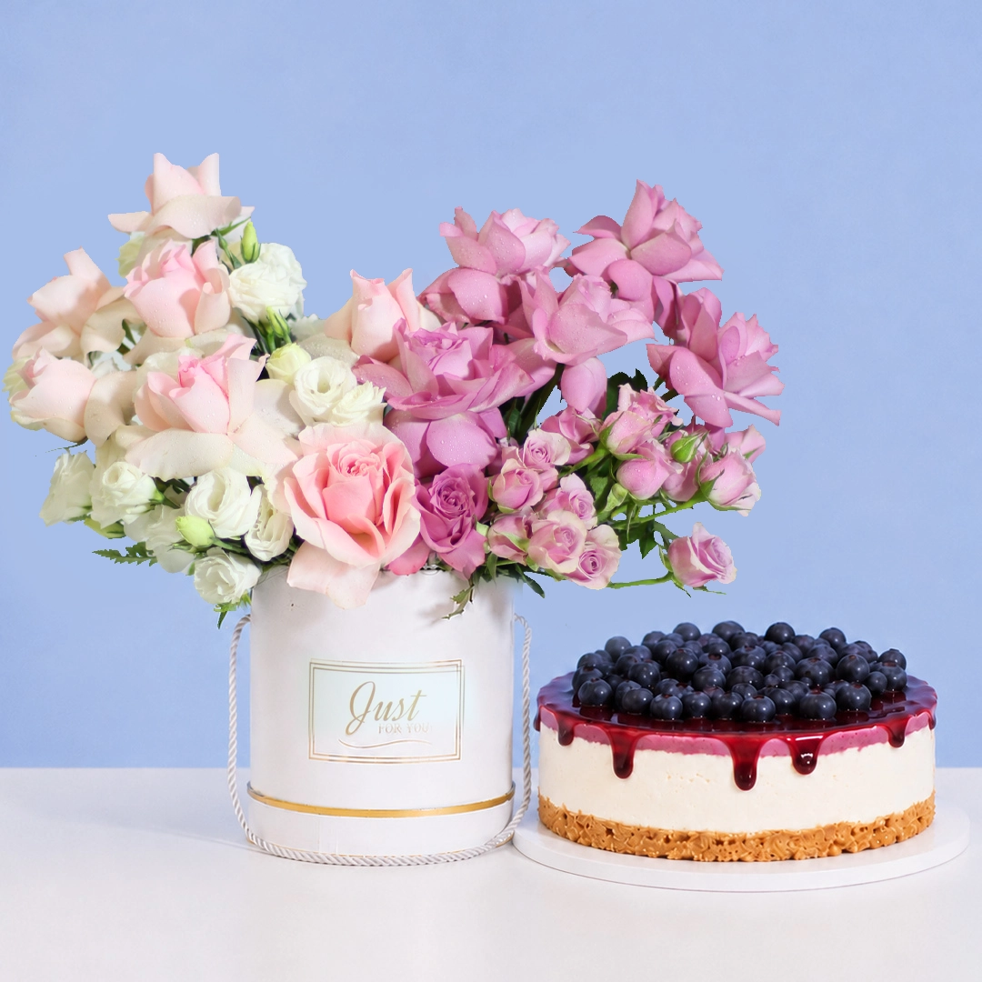 Blushing Blooms Box &  Blueberry Cheese Cake