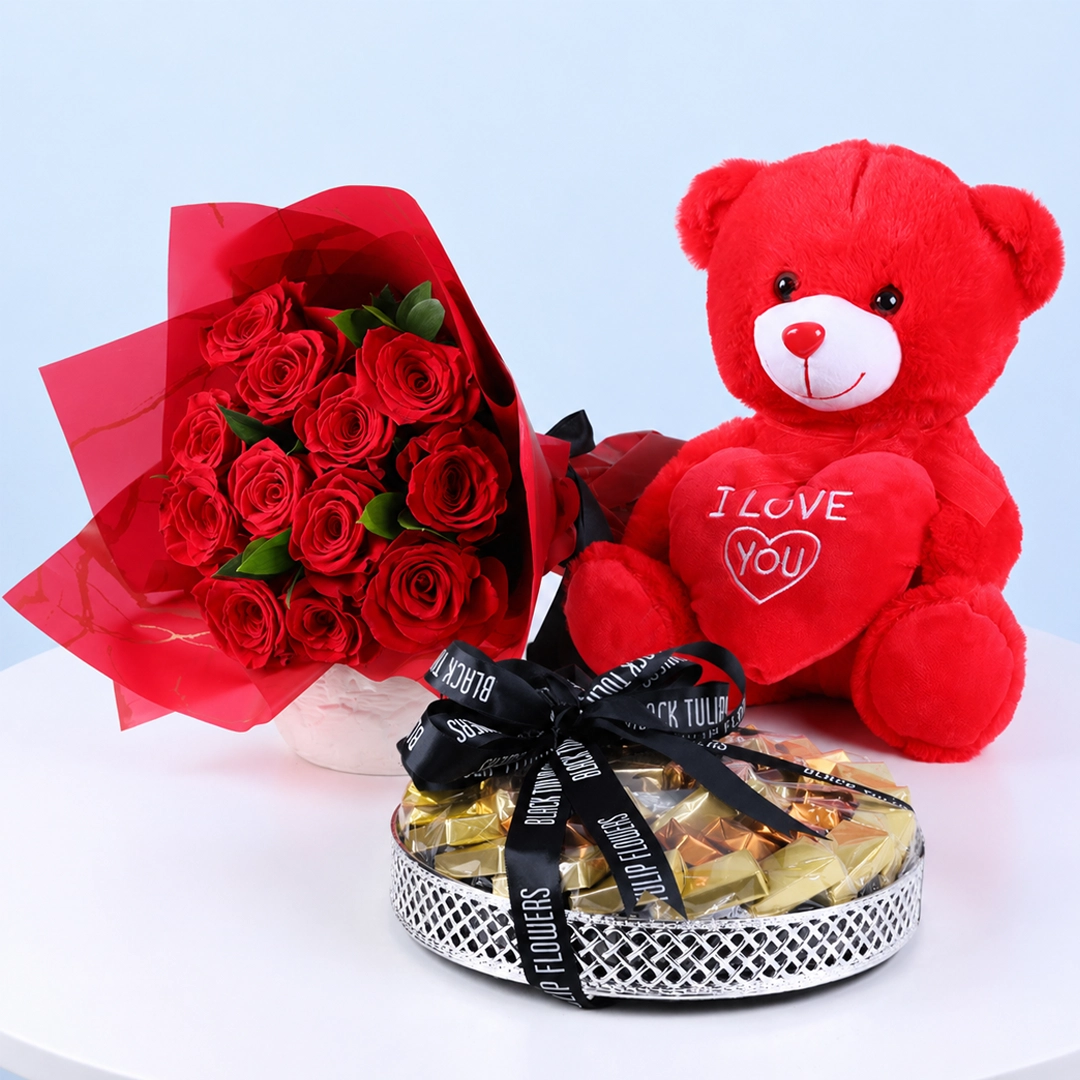 Red Roses & Chocolate With Teddy Combo