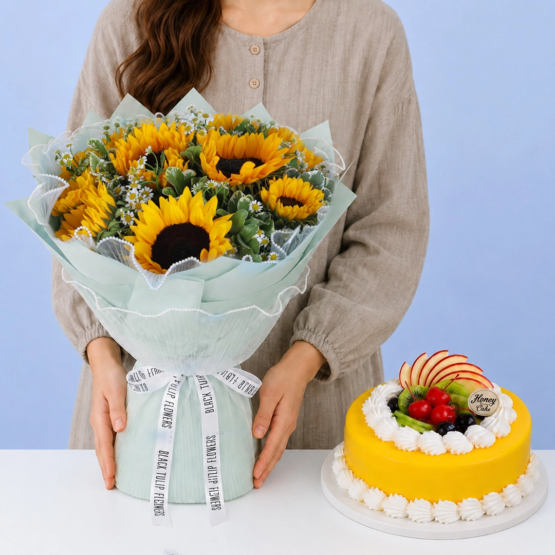 Sunshine Bouquet & Mango Cake Combo